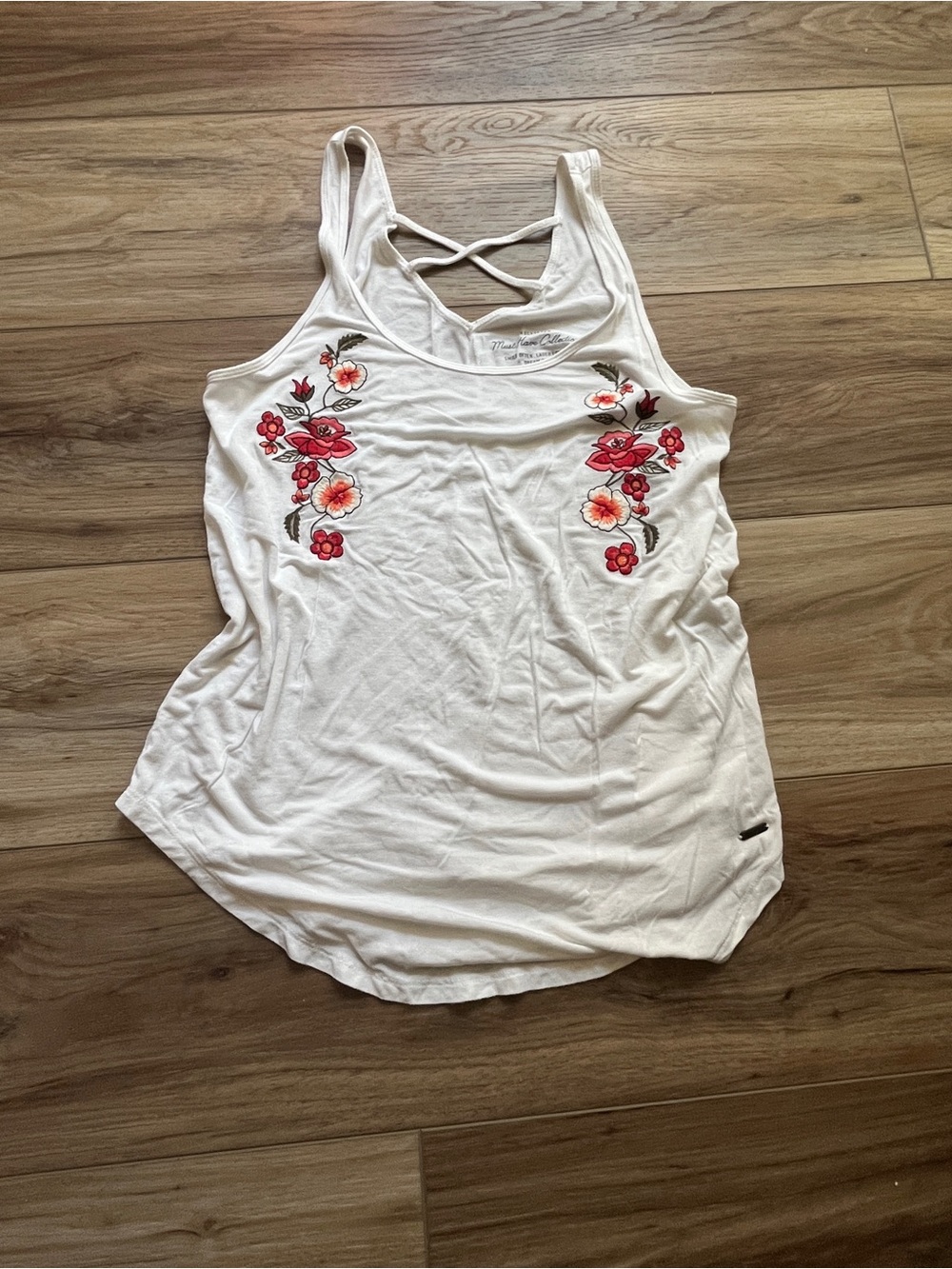 Hollister White Floral Embroidered Tank Top